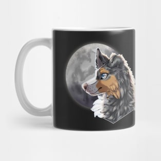 Tricolor Blue Merle Border Collie with Night Sky Full Moon Mug